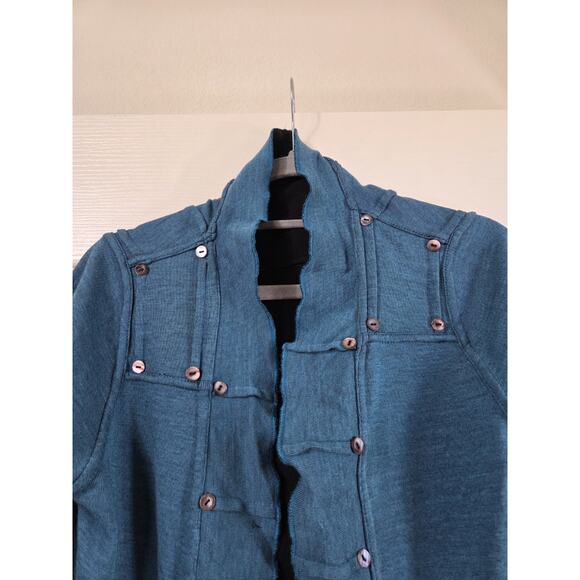 Parsley & Sage Reversible Aqua Blue Black Artsy Boho Knit Cardigan Size Medium - Picture 4 of 16